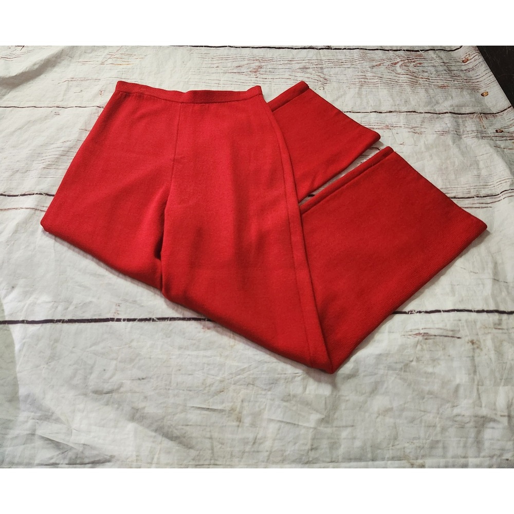 St. John Evening Marie Gray Red Santana Knit Wide Leg Pants Size 10